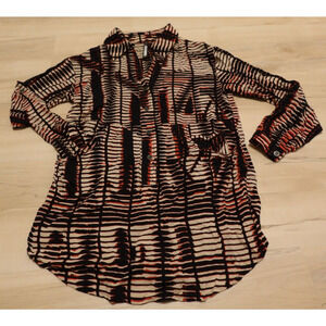 Plenty by Tracy Reese Women Small Top Tunic Long‎ Sleeve Pockets Abstract Design